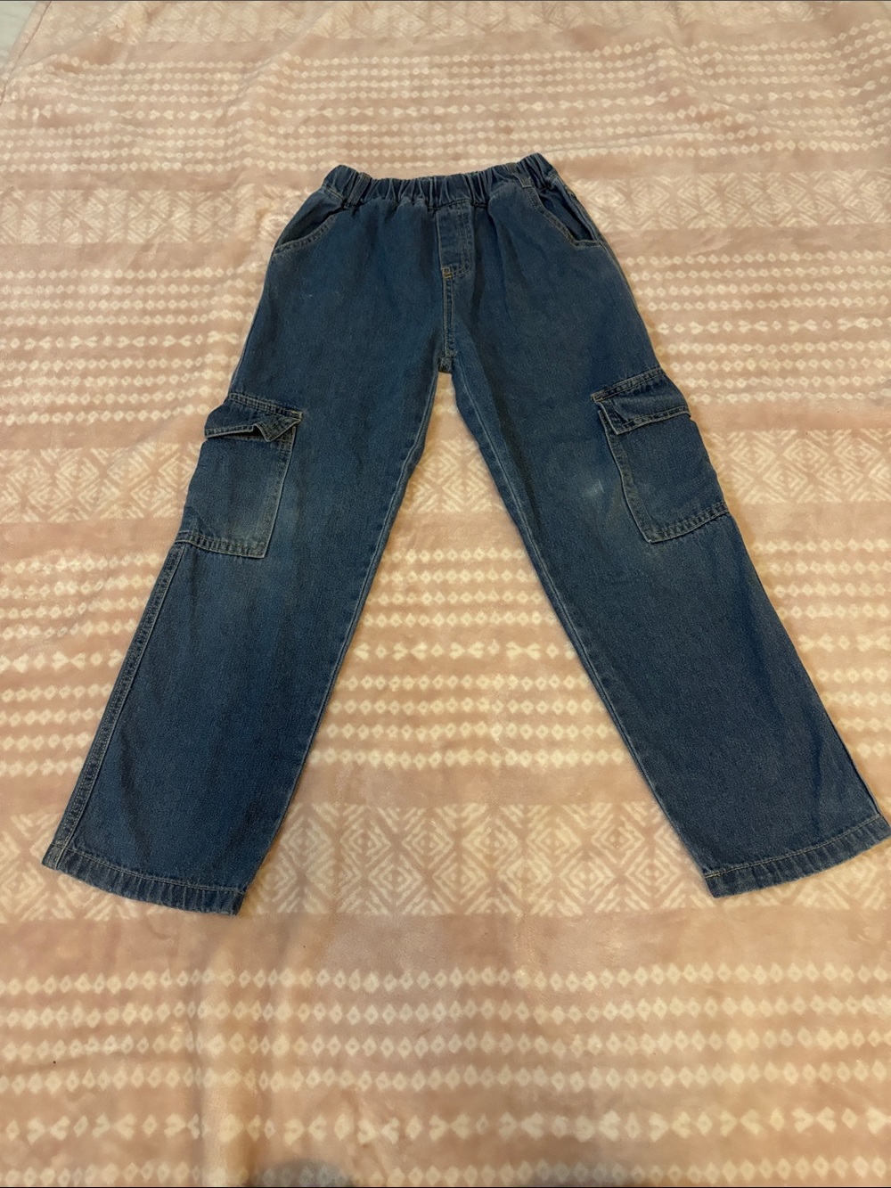Kids Dark Wash Denim Cargo Jeans - Elastic Waist